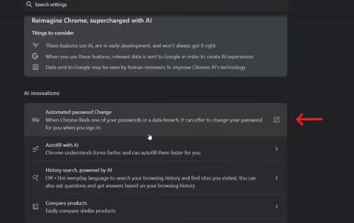 《谷歌Chrome浏览器》测试AI自动更改泄露密码功能，目前默认禁用